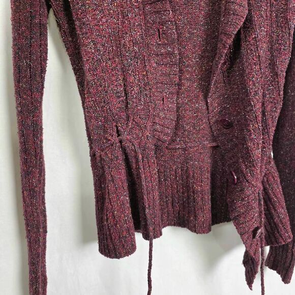 Maurices Burgundy Knit Hooded Cardigan Sweater Women’s Medium - Picture 3 of 8